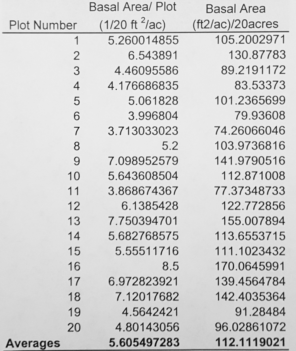 Average basal area