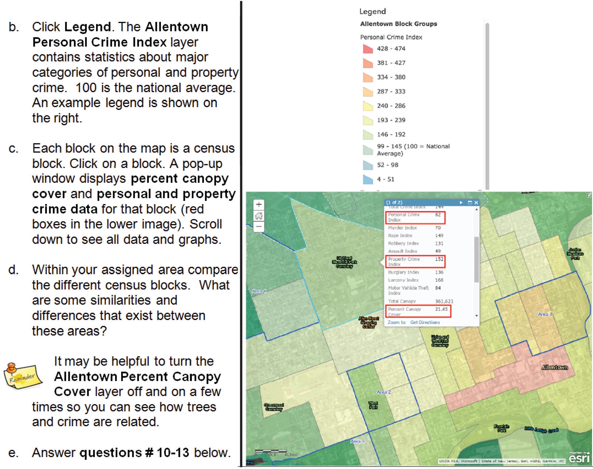 Excerpt from student materials, demonstrating intentional use of text, boldface fonts to draw attention to key terms, and visual cues to direct student use of the ArcGIS online.