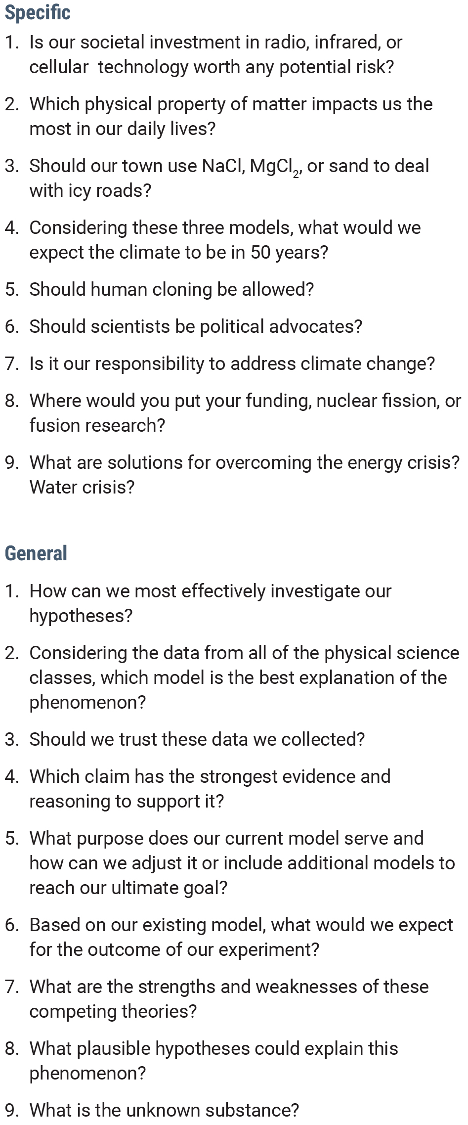 Examples of high-leverage spider web discussion prompts.