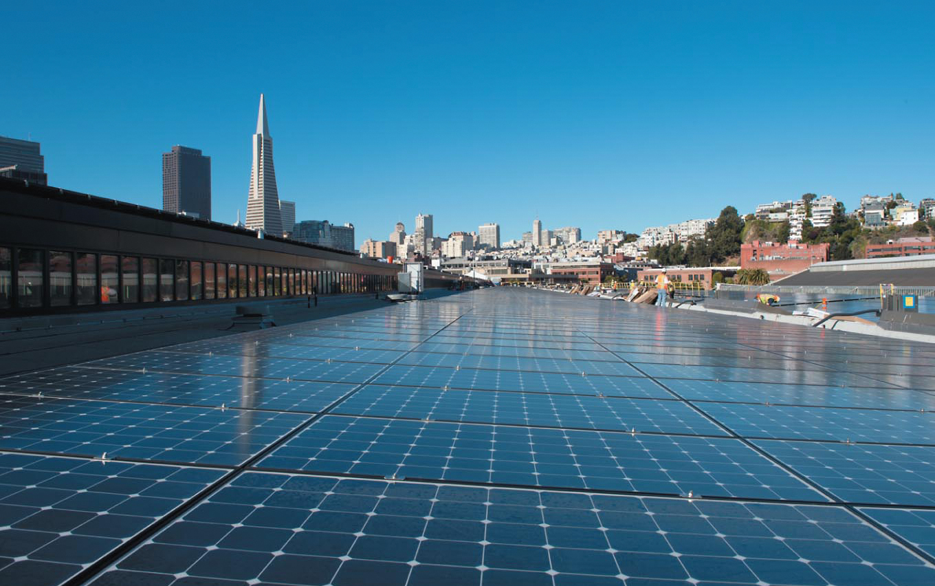 Solar cells on the roof of the San Francisco Exploratorium.