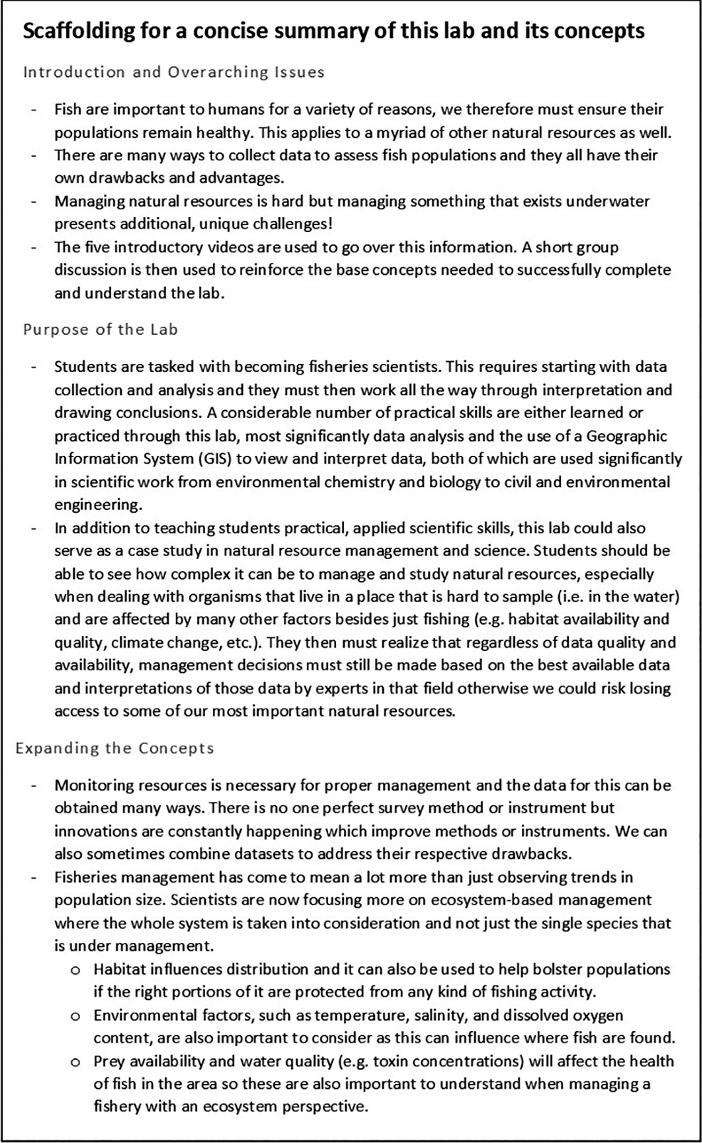 Scaffolding for a concise summary of this lab and its concepts.