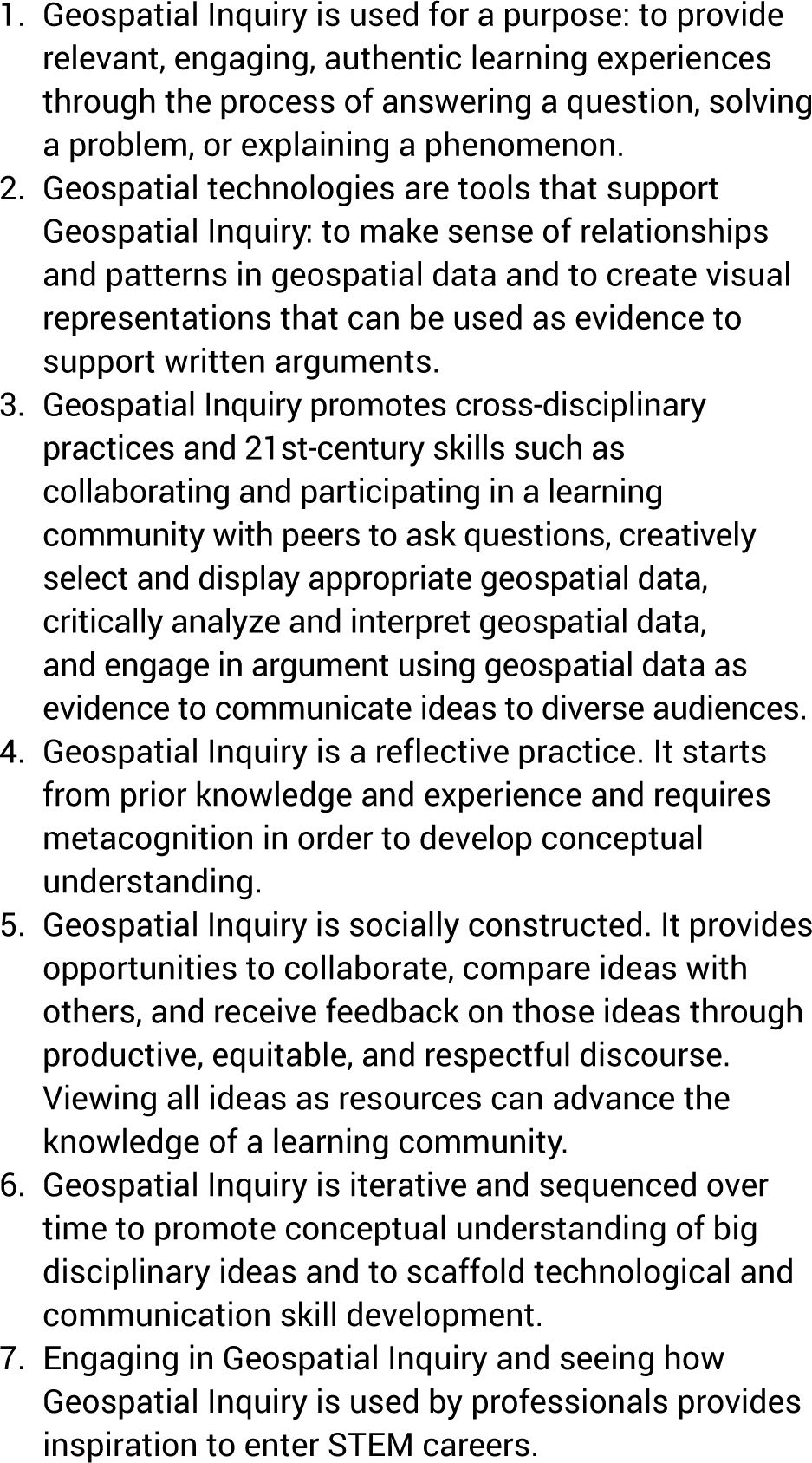 Guiding principles of geospatial inquiry.