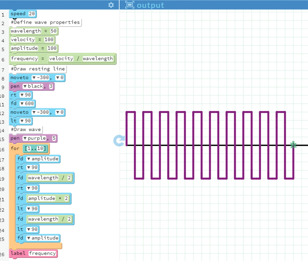 Figure 1 Pencil Code model of wave that is publicly available at http://lemarg.pencilcode.net/edit/WaveModelComplete