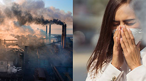 Pollution and woman coughing
